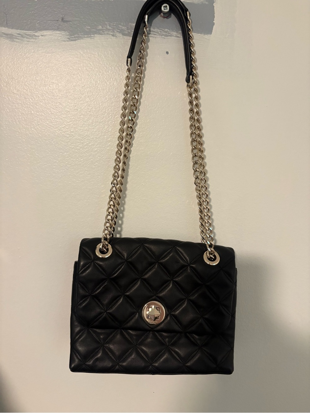 kate spade Black Quilted Shoulder Bag with Silver Chain